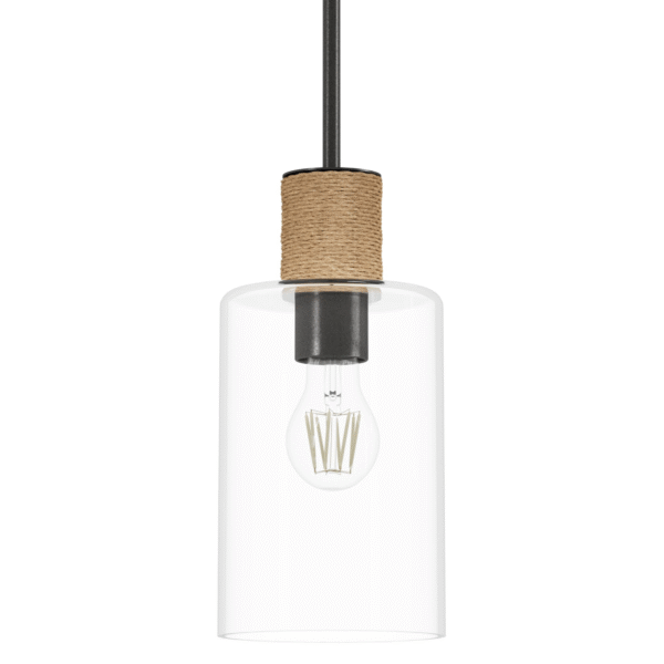 Hunter Vanning Noble Bronze and Natural Sisal Rope with Clear Glass 1 Light Pendant Ceiling Light Fixture - Jasmine Roth Collection