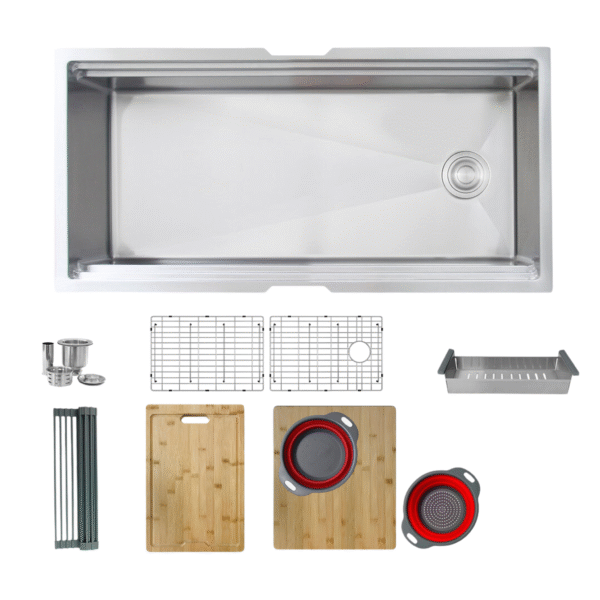 Stylish 39" VERSA39 S-639W Workstation Single Bowl Undermount 16 Gauge Stainless Steel Kitchen Sink with Accessories