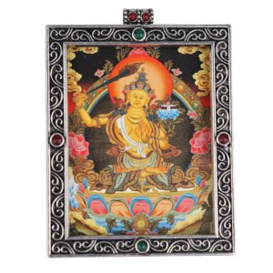 Metal Mini Thangka Box Pendant ?C Nepalese Wealth God, Green Tara & Four-Armed Avalokiteshvara Silver Pendant