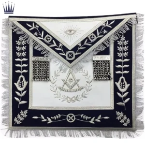 Masonic Past Master White & Navy Blue Velvet Apron Hand Embroidered Cross-Stitching & Needlework Blue Lodge Apron