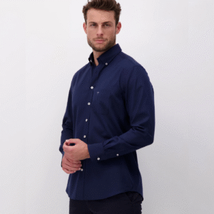 Fynch Hatton Oxford Long Sleeve Shirt | Navy / Blue Stripe / Pink