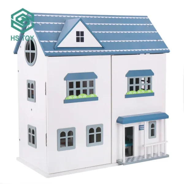 HS TOY America Handmade Double-storey Villa Model Big DIY Doll House Kit for Girls Furniture Toy