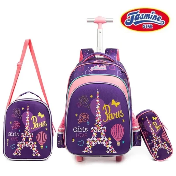 New Arrival Neutral Cartoon Three-Piece Pull Rod Hard Shell Backpack Set Cross-Border Primary School Students Breathable Design