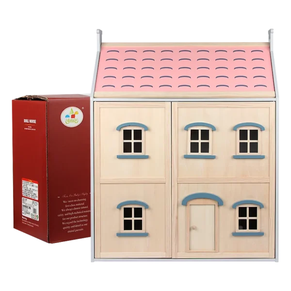 2 Floors Large Doll House Kit Toys Pretend Play Wooden Baby Doll House Toy With Wooden Furniture