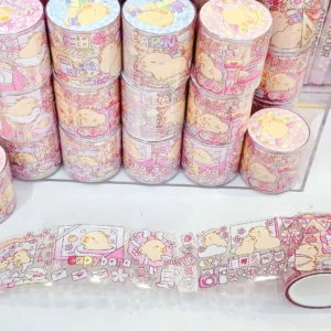 48pcs/box Capybara Pet Tape Cartoon Washi Tape Transparent Decorative Masking Tape Scrapbooking Sticker for Diary Aesthetic Gift
