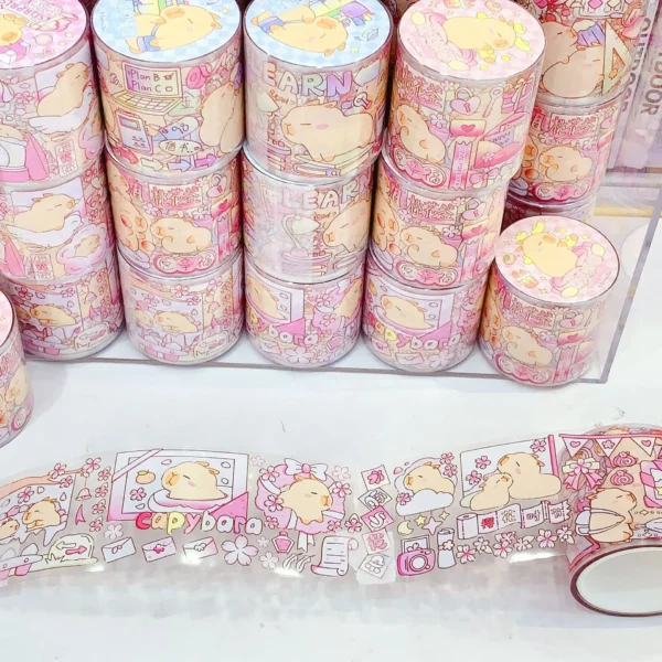 48pcs/box Capybara Pet Tape Cartoon Washi Tape Transparent Decorative Masking Tape Scrapbooking Sticker for Diary Aesthetic Gift
