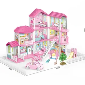 2021 Toys Doll Pink House Toys Plastic Material Fashion Kids Plastic Play House Girls Toy DIY Doll House Play Set