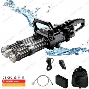 Factory CPC EN71 CE New Big Electric Water Gun Gatling Water Gun Rotating Light up Toy Backpack Double Barrel Gatling Water Gun