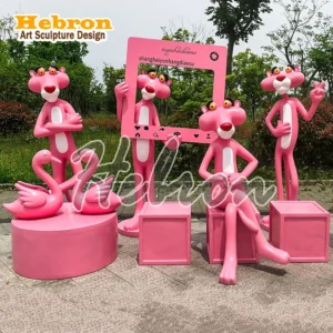Custom Size Cartoon Game Figure Outdoor Pink Panther Sculpture Fiberglass Custom  Sculpture Indoor Pop Art Monopoly Statue