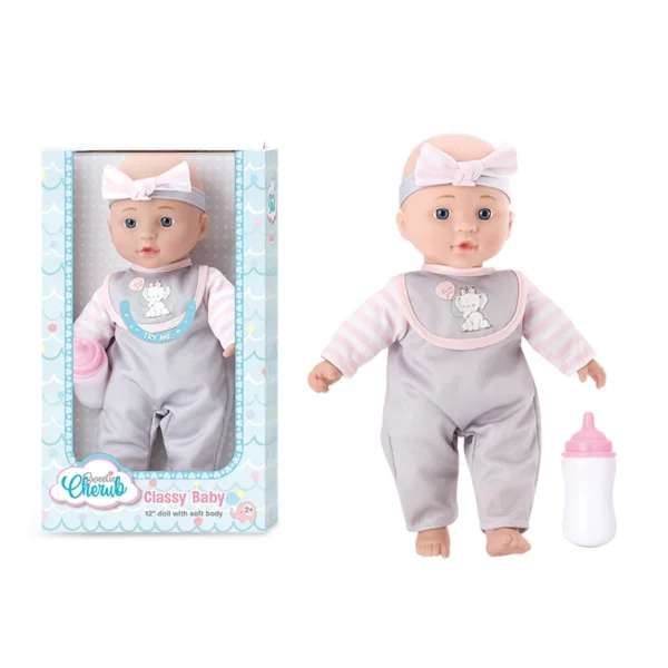 High Quality Hot Selling 12 Inch Soft Vinyl Baby Doll with Sound Big Gift Set Kids Toy