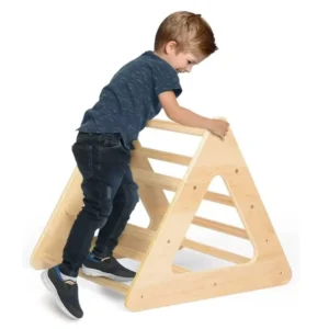 Wooden Kids Climbing Frame 2 in 1 Indoor Toddler Climbing Triangle Set with Ladder & Slide