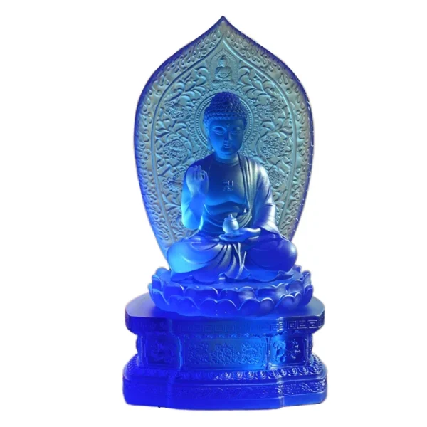 Carved Buddha Glass Backboard Ornament for Home or Office Engraved Pattern Stone Craft Desktop Decor for Pharmacists