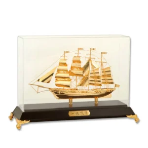New Design Custom Handcraft Metal Model Ship With Luxury Gift Box Miniature Sailing Gold Foil Boat Model Craft for Souvenir Gift