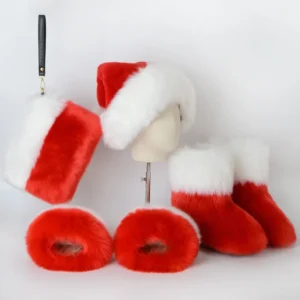 Soft Fur Hat Shoes Bag Best Gift for Christmas Fur Set