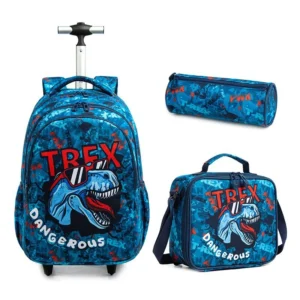 GQ Bags Kids Rolling Backpacks Trolley Primary School Bag Set 3 in 1 with Lunch Bag Pencil Case Girls Boys Teens Rucksack