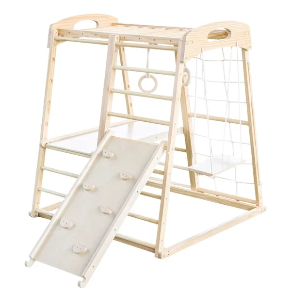 Montessori Wooden Play Set Outdoor Playground Jungle Gym Structure with Slide and Climbing Net for Climbing Toys