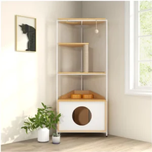Corner Cat Tower Scratching Post Feeding Station Climbing Platforms Pet Furniture for Indoor Wood Crafts Wooden Boxes Wall Signs