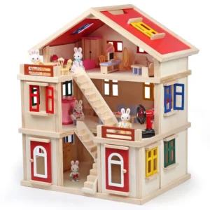 Pretend Play Wooden Doll House Miniature Dolllhouses Furniture  for Girls