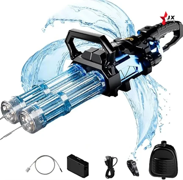 High-Pressure Rotating Electric Continuous-Firing Large-Capacity Backpack Water Gun Flash Double-Tube Gatling Shellfish ABS