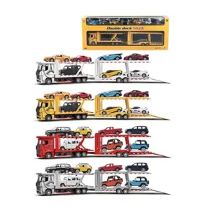 Children Puzzle 1 24 Scale Sliding Car Toys 2 Open Doors Alloy Double-Decker Transport Car Toys Sound Light Vehicle for Kids