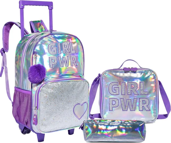 FANATEE Mermaid Rolling Backpack for Girls Backpacks with Wheels for Elementary School Bag Trolley Trips Kids Luggage Bag Sets