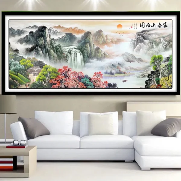 Dwelling in the Fuchun Mountains Counted Cross Stitch Set Printed DMC Cross-stitch Kit Embroidery Needlework Picture Printed