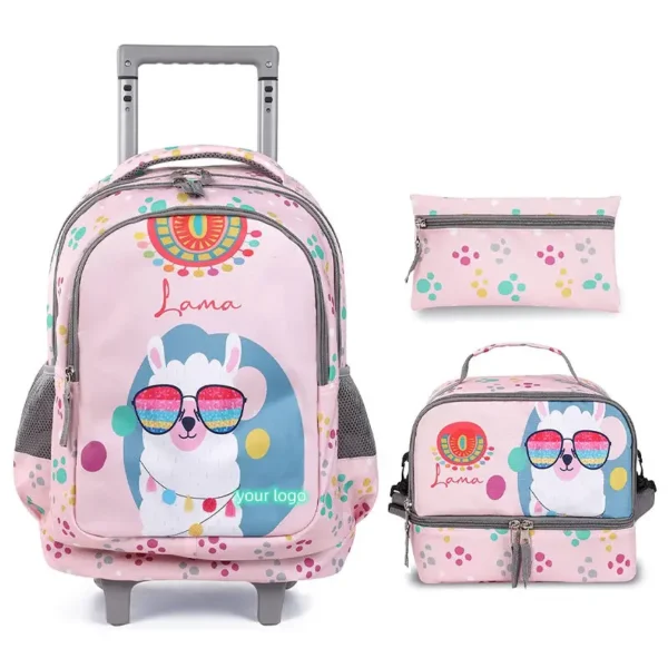 Custom 3-in-1 Set Students Rolling Backpack Character 2 Wheels Trolley School Bags