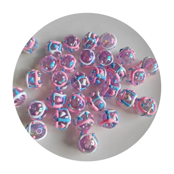 Colorful Hand Painting Acrylic Beads Round Star Shape for Diy Bracelets Necklace Dangles Key Chain Pendant Making