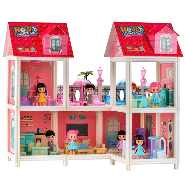 DIY Assembly Grand Villa Doll House Model Multiple Accessories With Gorgeous Lights Playing House Model Toys for Kids