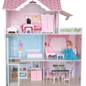 New Design Play Toys Wooden Play Kitchen Doll House 2-in-1 for Kids With Furnitures