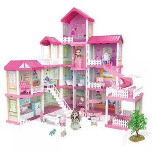 New Design Girls Gift Children Plastic Light Doll House Furniture and Accessories Set Big Size Princess Castle Doll House