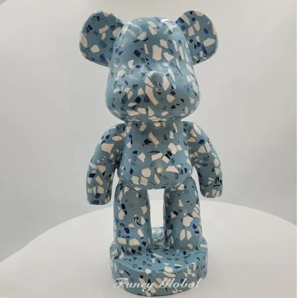 Fancy Decorative Customized Marble Crafts Violent Bear BearBrick Statue Ornaments Quartz Stone Bear Sculpture