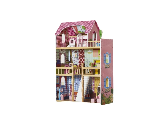 Wooden Doll House Big Princess pink Doll House Wooden Dolls  House with Miniature Dollhouse Accessories