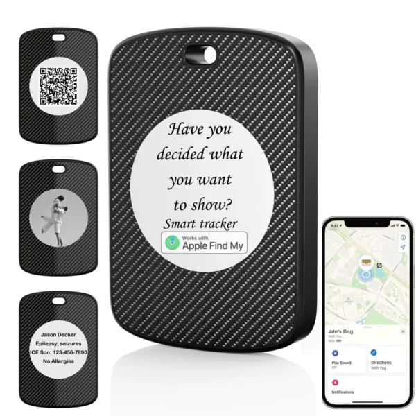 Personalized Black-Square E-Ink Metal Keychain Custom Text/Picture Tag for Kids Accessory Tracker for Backpack Pet-Gift for