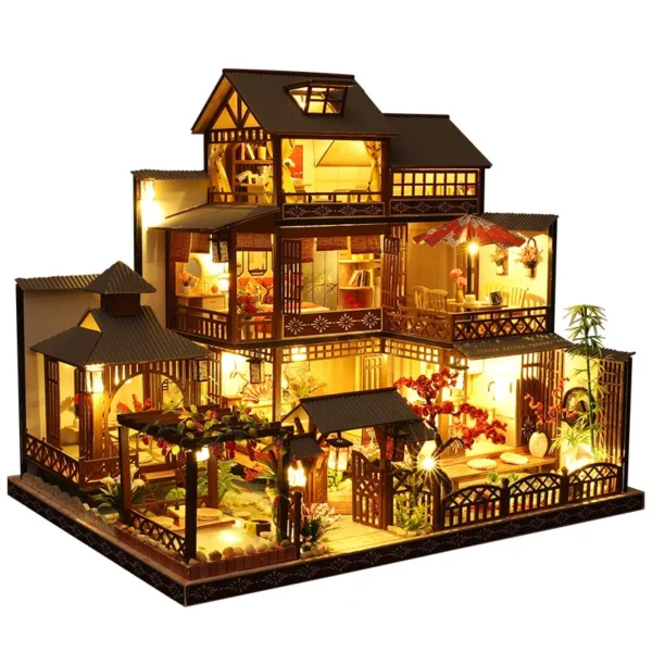 Hand Assembled Ancient Style Japanese Villa Doll Houses Model Toys Assemble Toys 3D Wooden Puzzle DIY Miniature