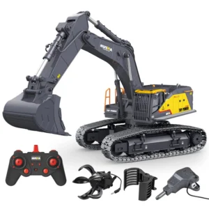 Remote Control Toy Huina 1594 4in1 Alloy Rc Excavator Model Rc Metal Digger Engineering Truck(Digger/Timber Grab/Drill/Gripper)