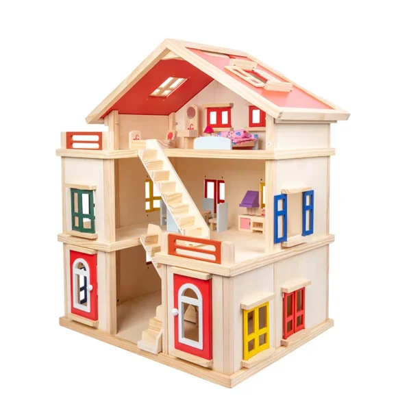 Wooden Dollhouse Modern Doll House for Kids Toddlers DIY Educational Toy Big Kids Wooden Doll Villa
