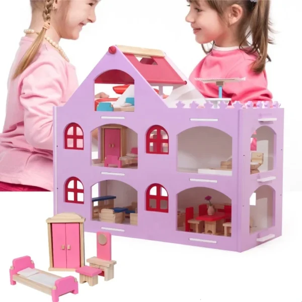 Wooden Montessori Princess Children Kids Mini Furniture Vintage Toy Diy Dolls House Minitures WDH15