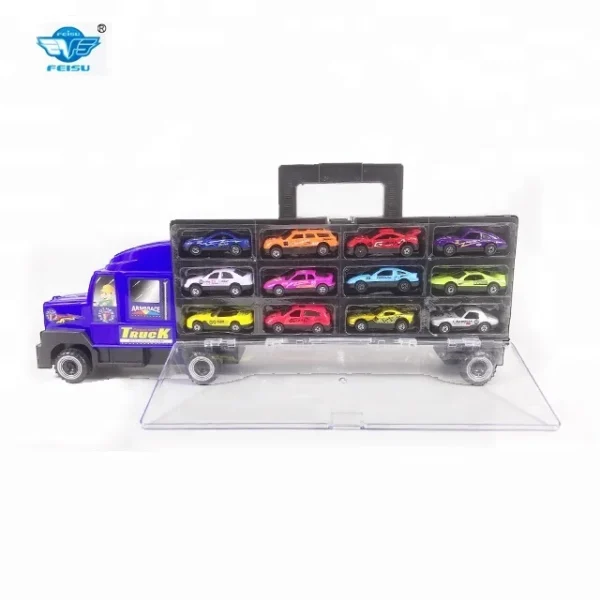 Large Toy Truck Carry case 12 Pcs Die Cast Car Toy Metal Car As Gift