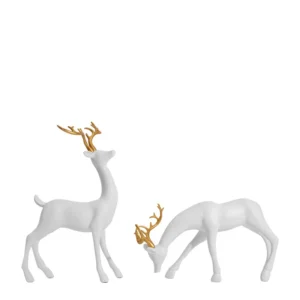 European Style Simulated Black and White Couple Deer Attracting Wealth Resin Ornaments for  Home Decoration