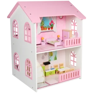 Unisex Wooden Doll House Hot Style Role Play Toy With Pink Princess Simulation DIY Children Accessories Educational Wooden Toys