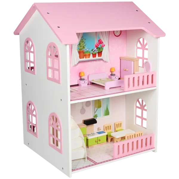 Unisex Wooden Doll House Hot Style Role Play Toy With Pink Princess Simulation DIY Children Accessories Educational Wooden Toys