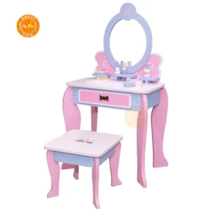 Wooden Makeup Dressing Table With Mirror Princess Cosmetics Gift Set Girls Wooden Dresser Pretend Toy