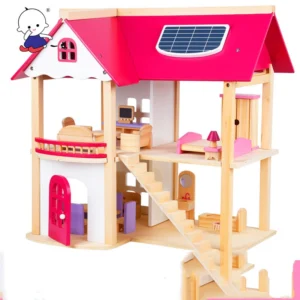 Houses Pretend Toy Wooden Doll House Kids Wooden Doll Villa With Doll Room Furniture Dollhouse