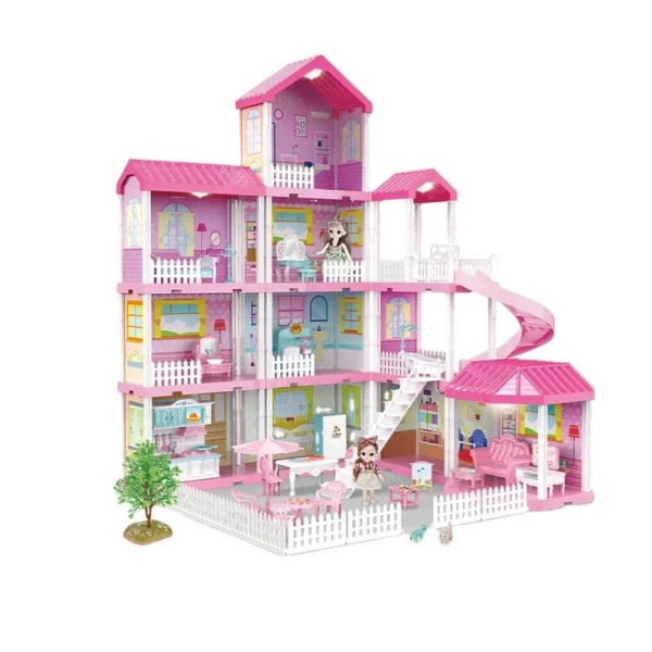 Pretend Play 308 PCS DIY Dollhouse Kits With 6 Inch Dolls Dream House Furniture Toys Set Big Size Doll House for Girls