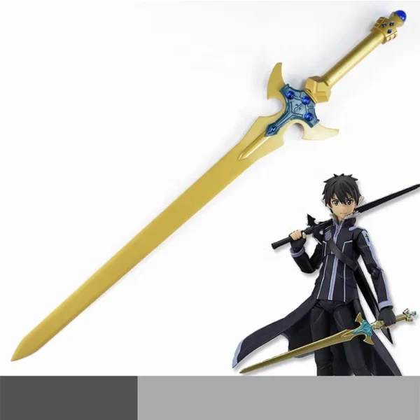 Popular Anime Custom Metal Lacquer Sword Art Online Anime SAO Kirito Gold Pedang Cosplay Collection Excalibur Sword Blade
