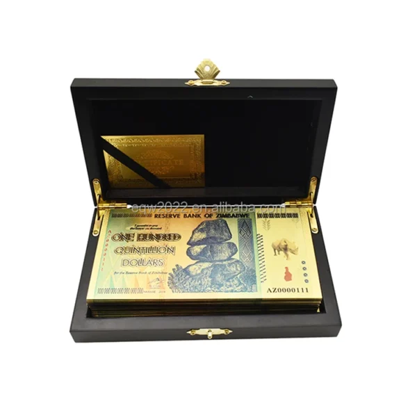 50pcs Art Collectible Special Plastic 100 Trillion Dollars Zimbabwe Gold Plated Banknote with Box