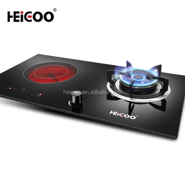Small Home Kitchen Appliances 2 burner Hob Electric Ceramic Infrared Cooker Combine Gas Stove Cooktop With Black Crystal Panel