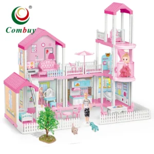 Dolls Villa Kids pink Girls Gift Furnitures Toy DIY Dollhouse