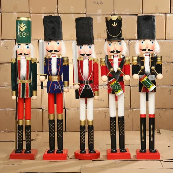 120cm 4ft Giant Nutcracker Christmas Wood Crafts Props Figurines Life Size Nutcracker Soldier for Outdoor Christmas Decoration